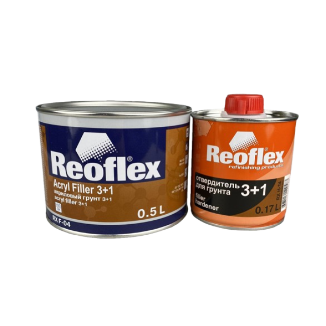 Reoflex 2К Грунт  Акриловый 3+1 Белый + Отвердитель, 0,5+0,17л RX F-04(W)-500 + RX H-14-170 – купить в Талас | Reoflex | carpaint.kz